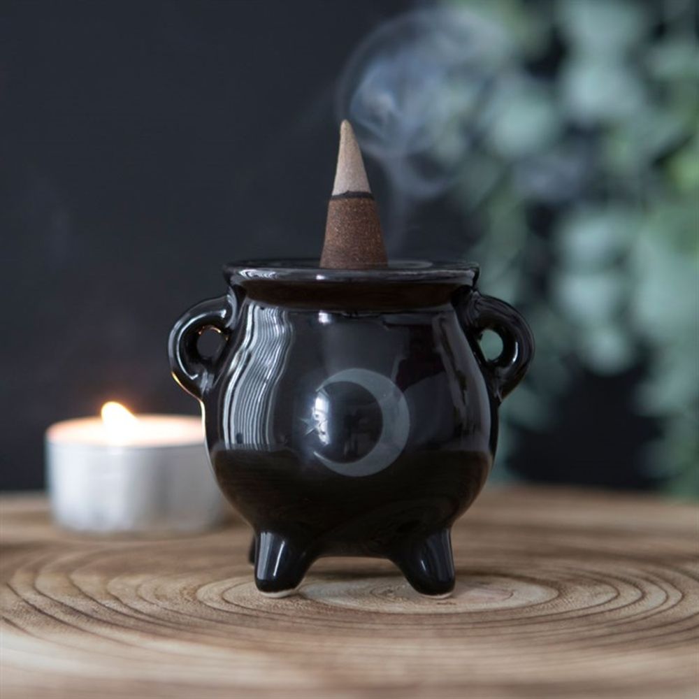 Mystical Moon Cauldron Ceramic Incense Holder