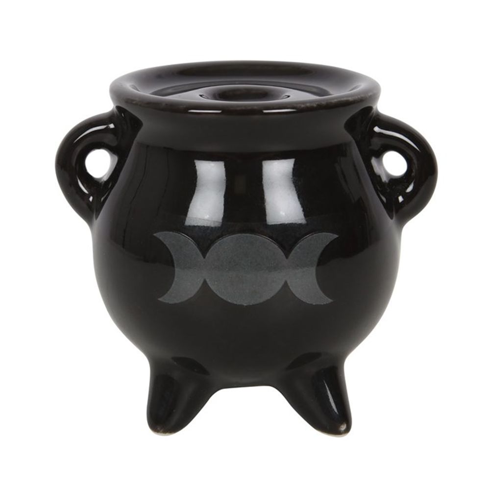 Triple Moon Cauldron Ceramic Incense Holder