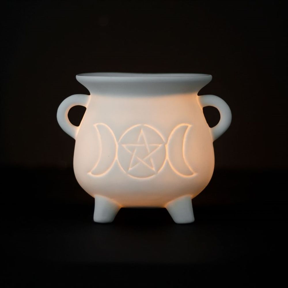 White Triple Moon Cauldron Oil Burner